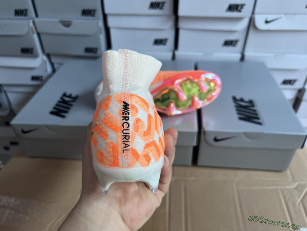 Unisex Nike Air Zoom Mercurial Superfly 9 Elite FG Firm Ground High-Tops Football Boots - White/Orange/Black