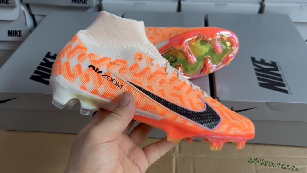 Unisex Nike Air Zoom Mercurial Superfly 9 Elite FG Firm Ground High-Tops Football Boots - White/Orange/Black