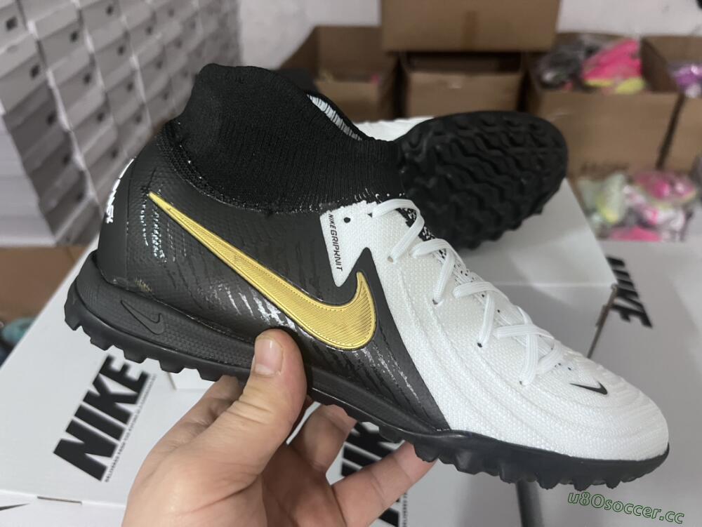 Men's Nike Phantom Luna Elite NU FG Firm Ground High-Tops Football Boots - White/Black/Gold