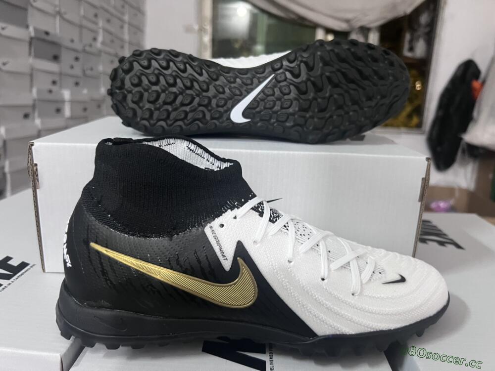 Men's Nike Phantom Luna Elite NU FG Firm Ground High-Tops Football Boots - White/Black/Gold