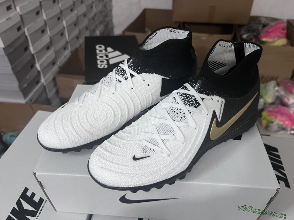 Men's Nike Phantom Luna Elite NU FG Firm Ground High-Tops Football Boots - White/Black/Gold