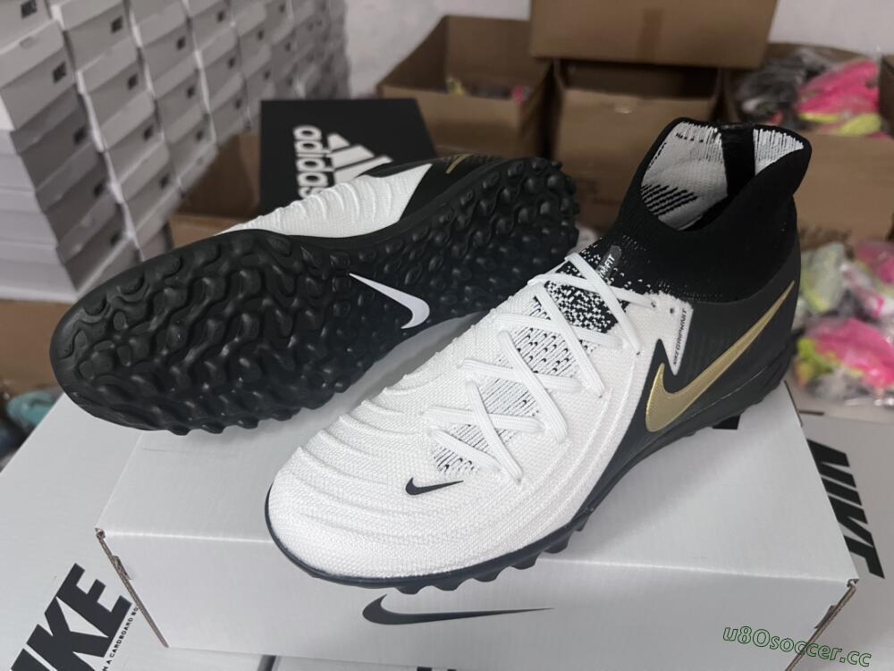 Men's Nike Phantom Luna Elite NU FG Firm Ground High-Tops Football Boots - White/Black/Gold