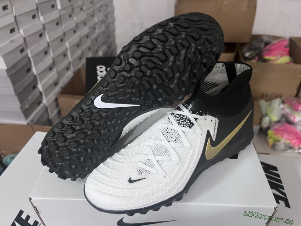 Men's Nike Phantom Luna Elite NU FG Firm Ground High-Tops Football Boots - White/Black/Gold