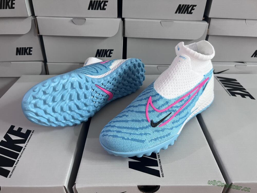 Men's Nike Phantom GX Elite DF Link TF Artificial Turf High-Tops Football Shoes - White/Blue/Pink