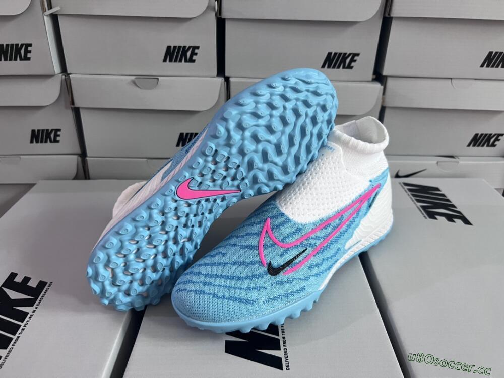 Men's Nike Phantom GX Elite DF Link TF Artificial Turf High-Tops Football Shoes - White/Blue/Pink