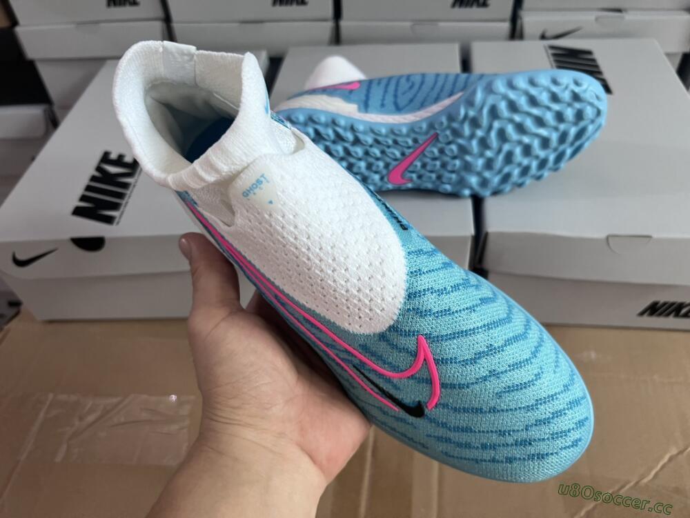 Men's Nike Phantom GX Elite DF Link TF Artificial Turf High-Tops Football Shoes - White/Blue/Pink