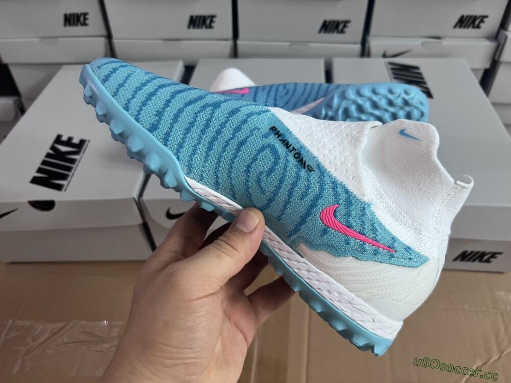 Men's Nike Phantom GX Elite DF Link TF Artificial Turf High-Tops Football Shoes - White/Blue/Pink