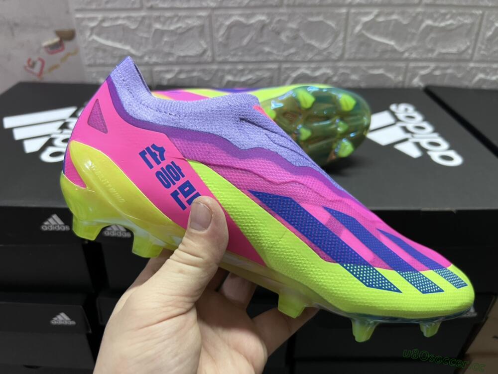 Men's Adidas X Crazyfast+ FG Firm Ground Low-Tops Football Boots - Purple/Pink/Green/Blue