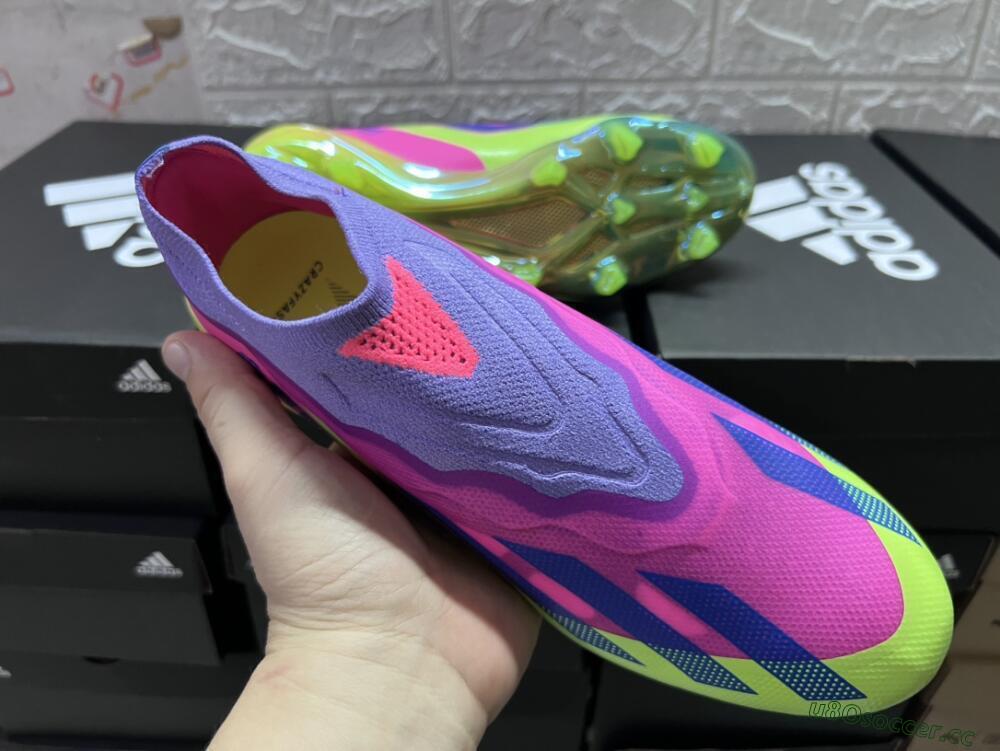 Men's Adidas X Crazyfast+ FG Firm Ground Low-Tops Football Boots - Purple/Pink/Green/Blue