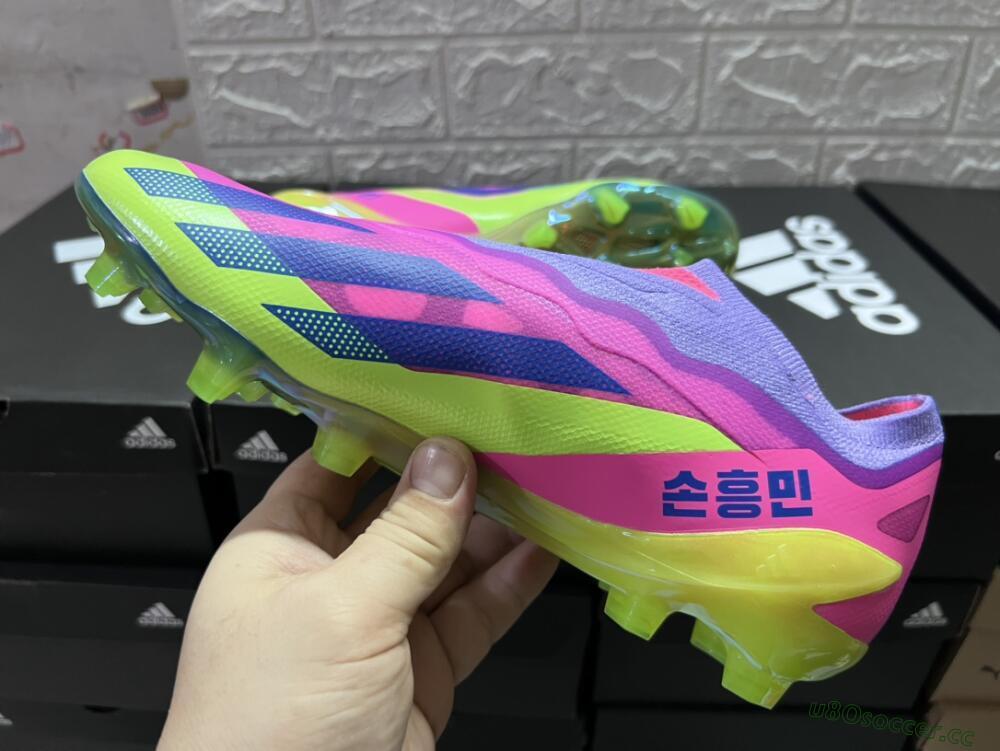 Men's Adidas X Crazyfast+ FG Firm Ground Low-Tops Football Boots - Purple/Pink/Green/Blue