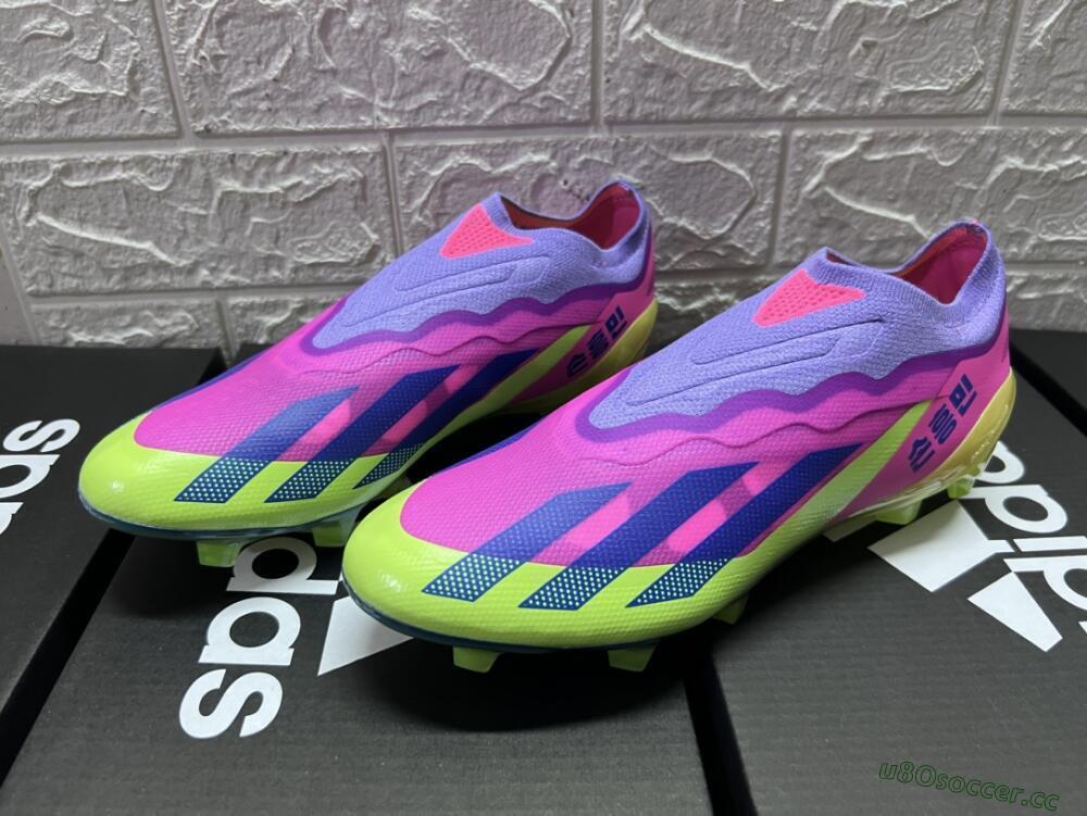 Men's Adidas X Crazyfast+ FG Firm Ground Low-Tops Football Boots - Purple/Pink/Green/Blue