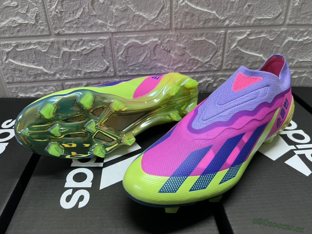 Men's Adidas X Crazyfast+ FG Firm Ground Low-Tops Football Boots - Purple/Pink/Green/Blue