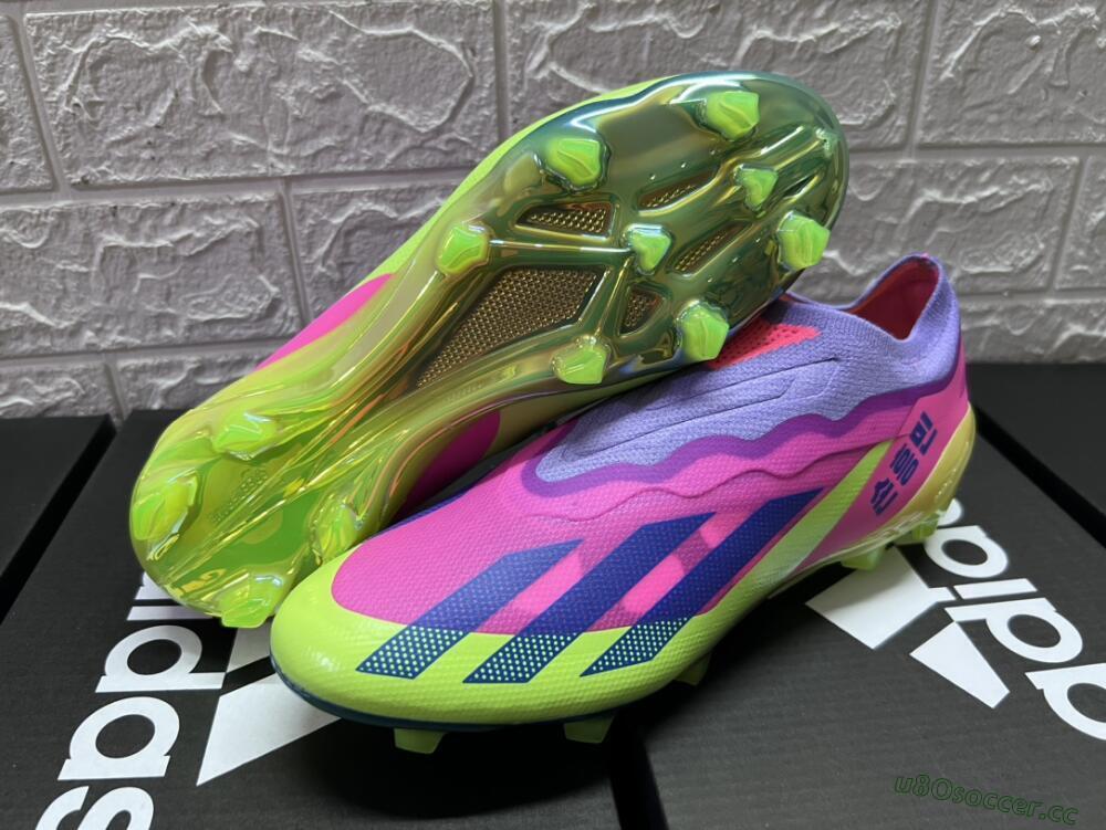Men's Adidas X Crazyfast+ FG Firm Ground Low-Tops Football Boots - Purple/Pink/Green/Blue