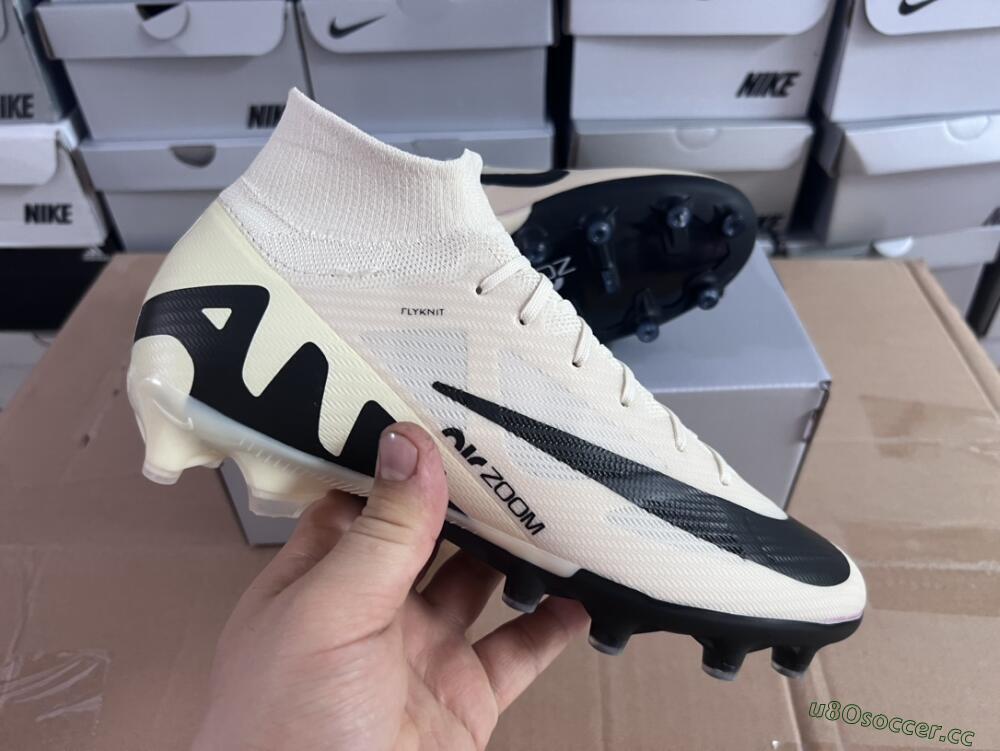 Men's Nike Air Zoom Mercurial Superfly 9 Elite AG Artificial Grass High-Tops Football Boots - Beige/Black/White