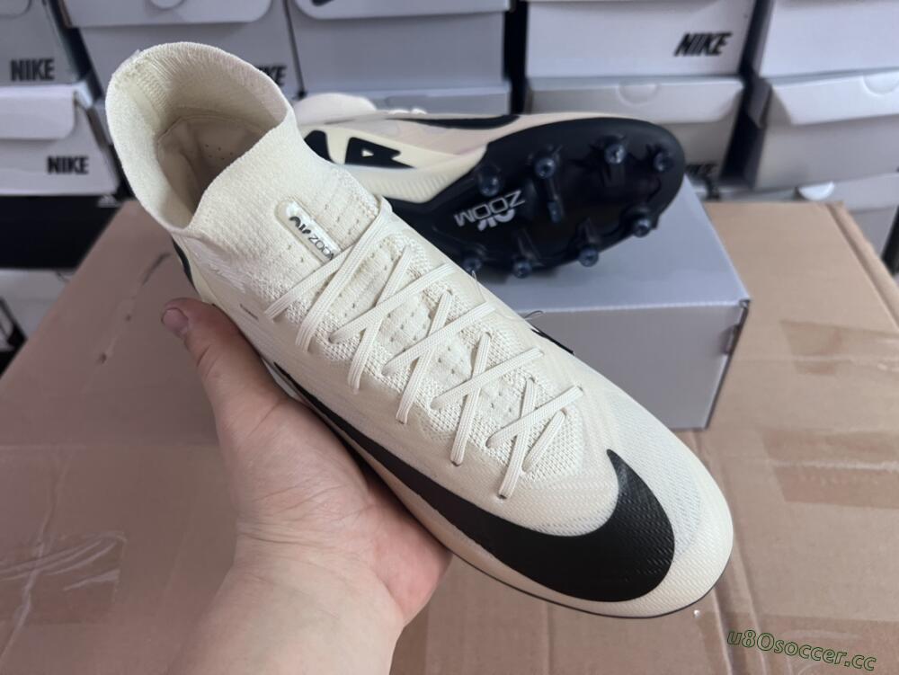 Men's Nike Air Zoom Mercurial Superfly 9 Elite AG Artificial Grass High-Tops Football Boots - Beige/Black/White