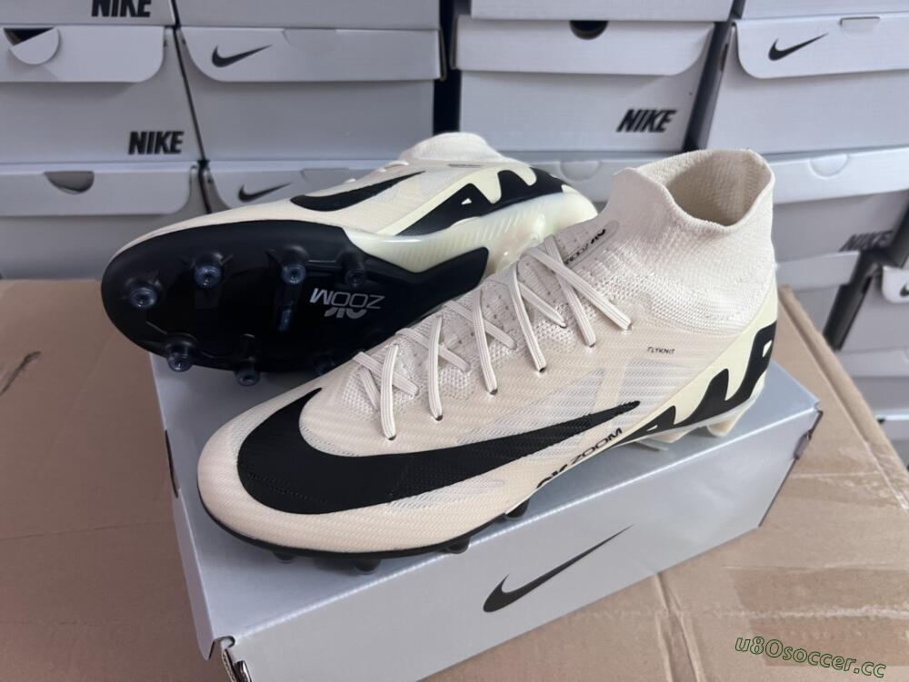 Men's Nike Air Zoom Mercurial Superfly 9 Elite AG Artificial Grass High-Tops Football Boots - Beige/Black/White