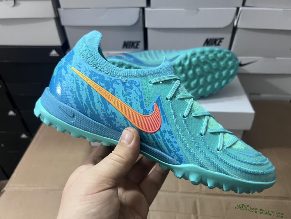 Men's Nike Phantom Luna Elite TF Artificial Turf Low-Tops Football Shoes - Jade/Orange/Yellow