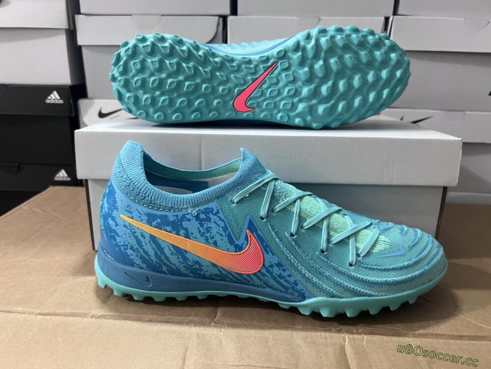 Men's Nike Phantom Luna Elite TF Artificial Turf Low-Tops Football Shoes - Jade/Orange/Yellow