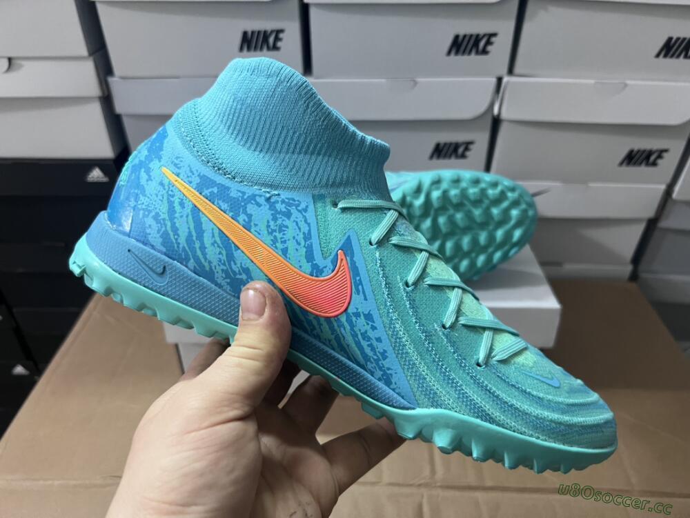 Men's Nike Phantom Luna Elite NU TF Artificial Turf High-Tops Football Shoes - Green/Pink/Orange