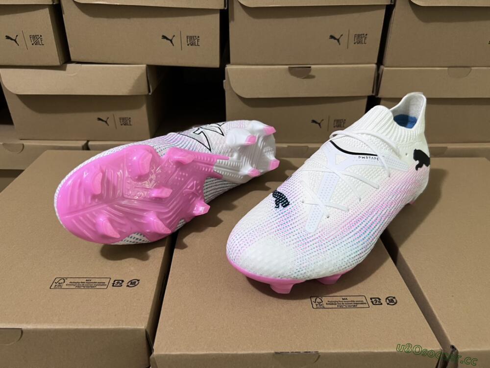 Men's Puma Future Ultimate 2024 FG Firm Ground Low-Tops Football Boots - White/Pink/Blue/Black