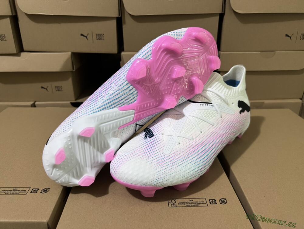 Men's Puma Future Ultimate 2024 FG Firm Ground Low-Tops Football Boots - White/Pink/Blue/Black