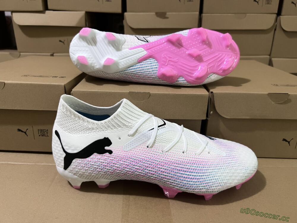 Men's Puma Future Ultimate 2024 FG Firm Ground Low-Tops Football Boots - White/Pink/Blue/Black
