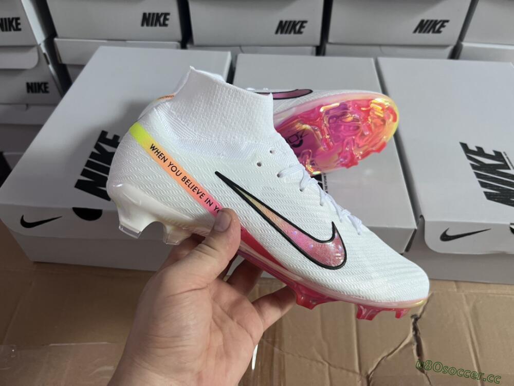 Unisex Nike Air Zoom Mercurial Superfly 9 Elite FG Firm Ground High-Tops Football Boots - White/Pink/Black/Yellow/Gold