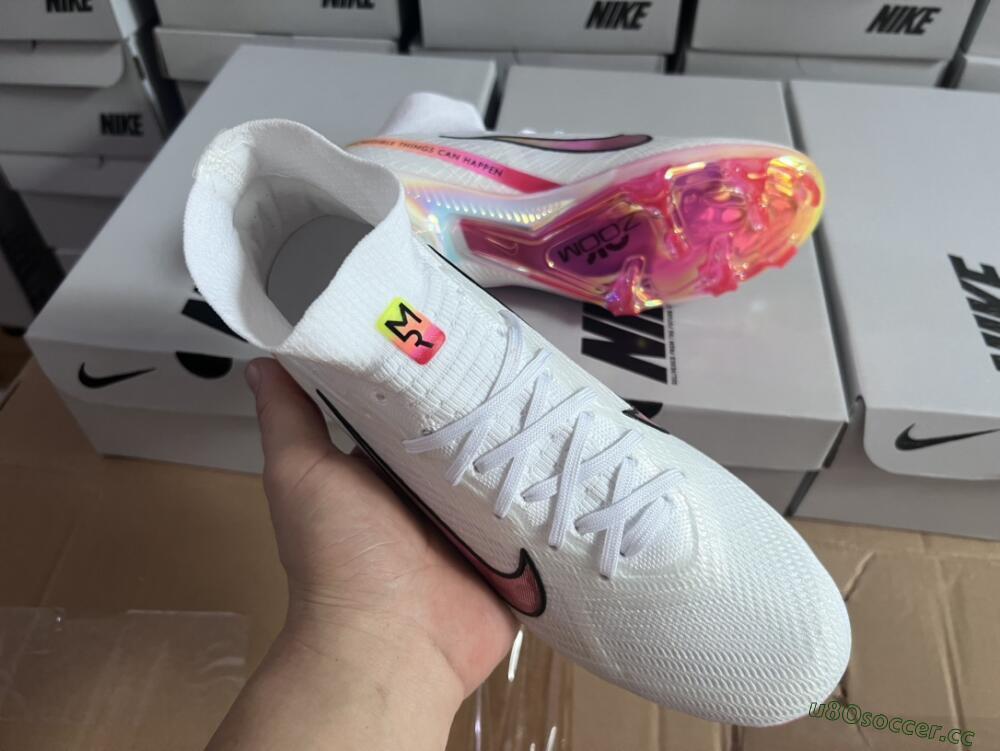 Unisex Nike Air Zoom Mercurial Superfly 9 Elite FG Firm Ground High-Tops Football Boots - White/Pink/Black/Yellow/Gold