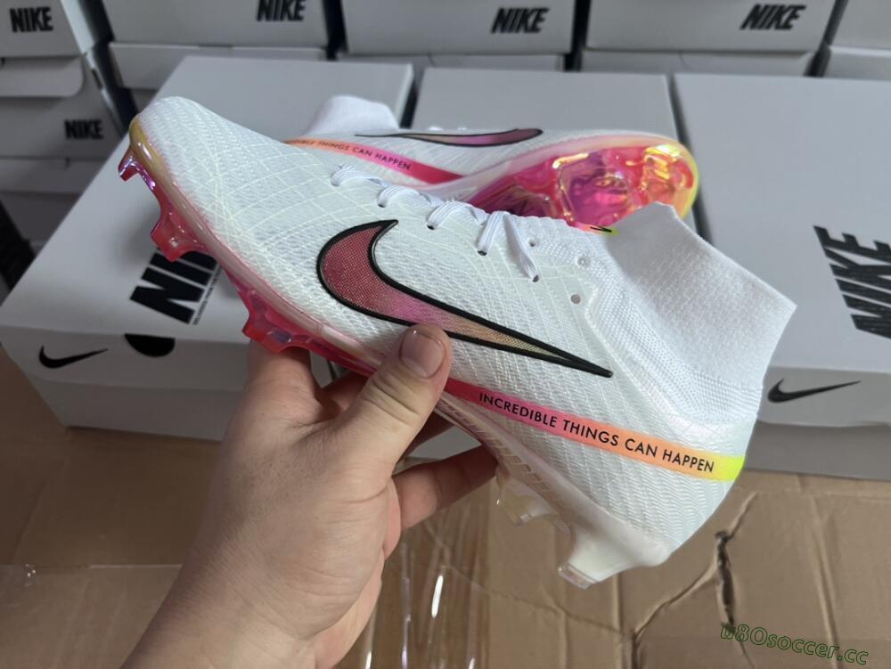 Unisex Nike Air Zoom Mercurial Superfly 9 Elite FG Firm Ground High-Tops Football Boots - White/Pink/Black/Yellow/Gold