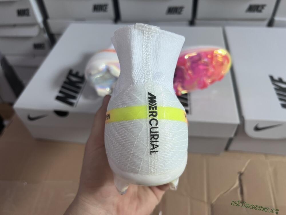 Unisex Nike Air Zoom Mercurial Superfly 9 Elite FG Firm Ground High-Tops Football Boots - White/Pink/Black/Yellow/Gold