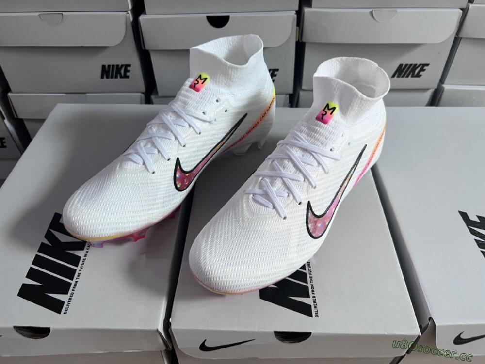 Unisex Nike Air Zoom Mercurial Superfly 9 Elite FG Firm Ground High-Tops Football Boots - White/Pink/Black/Yellow/Gold