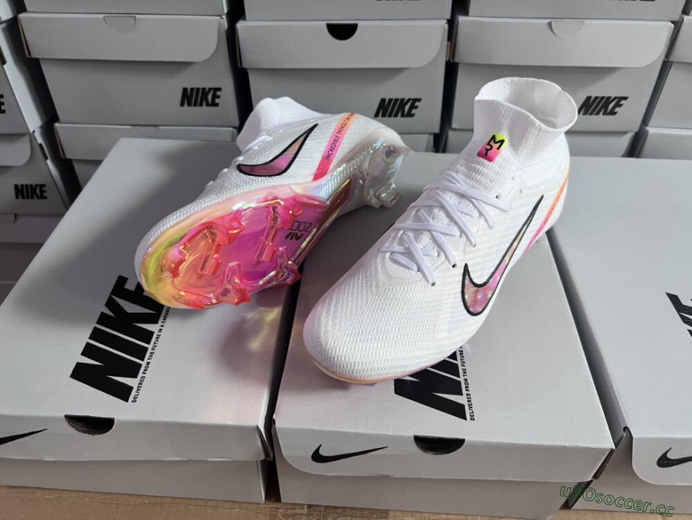 Unisex Nike Air Zoom Mercurial Superfly 9 Elite FG Firm Ground High-Tops Football Boots - White/Pink/Black/Yellow/Gold