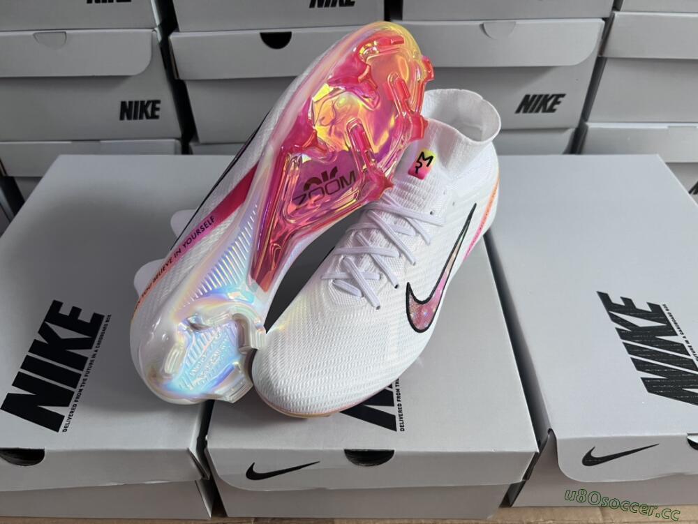 Unisex Nike Air Zoom Mercurial Superfly 9 Elite FG Firm Ground High-Tops Football Boots - White/Pink/Black/Yellow/Gold