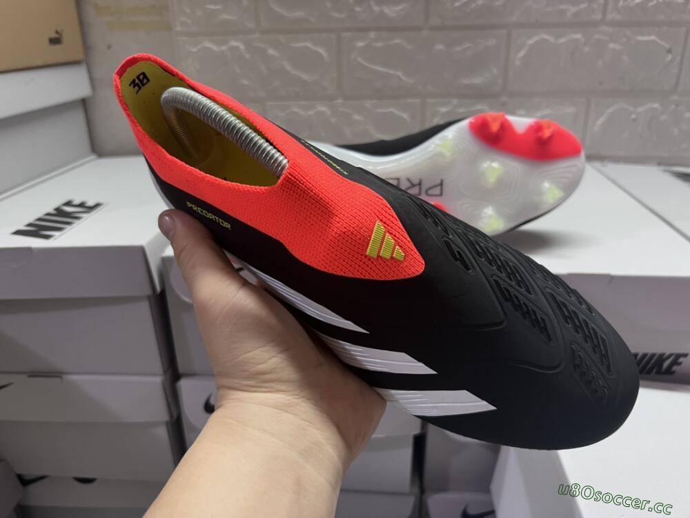 Men's Adidas Predator Elite Laceless FG Firm Ground Low-Tops Football Boots - Black/White/Red