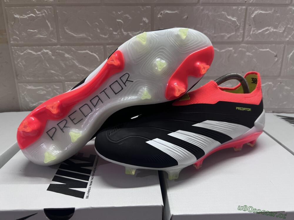 Men's Adidas Predator Elite Laceless FG Firm Ground Low-Tops Football Boots - Black/White/Red