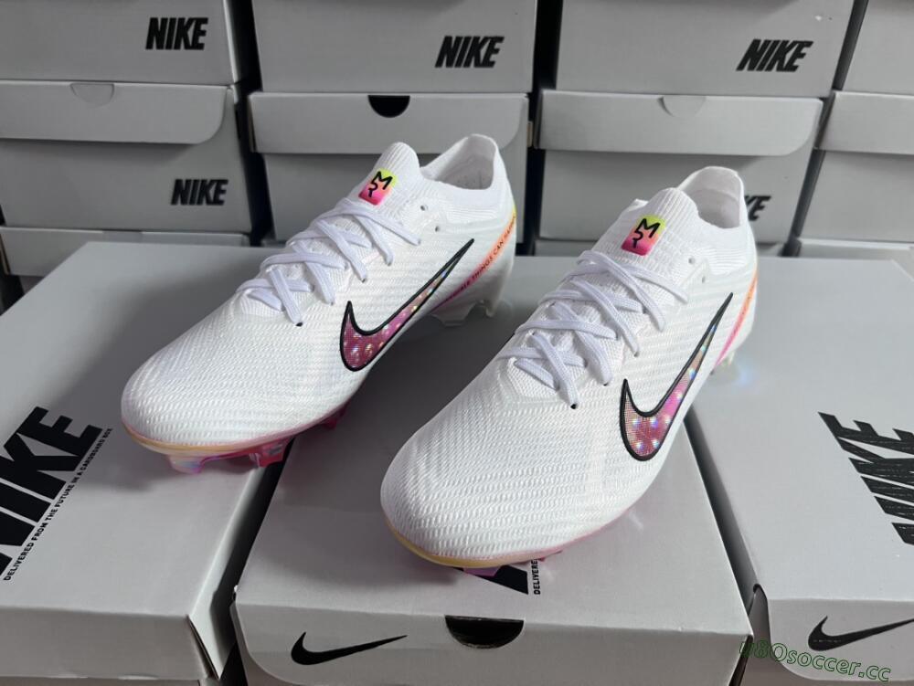 Unisex Nike Air Zoom Mercurial Vapor 15 Elite FG Firm Ground Low-Tops Football Boots - White/Pink/Black/Yellow