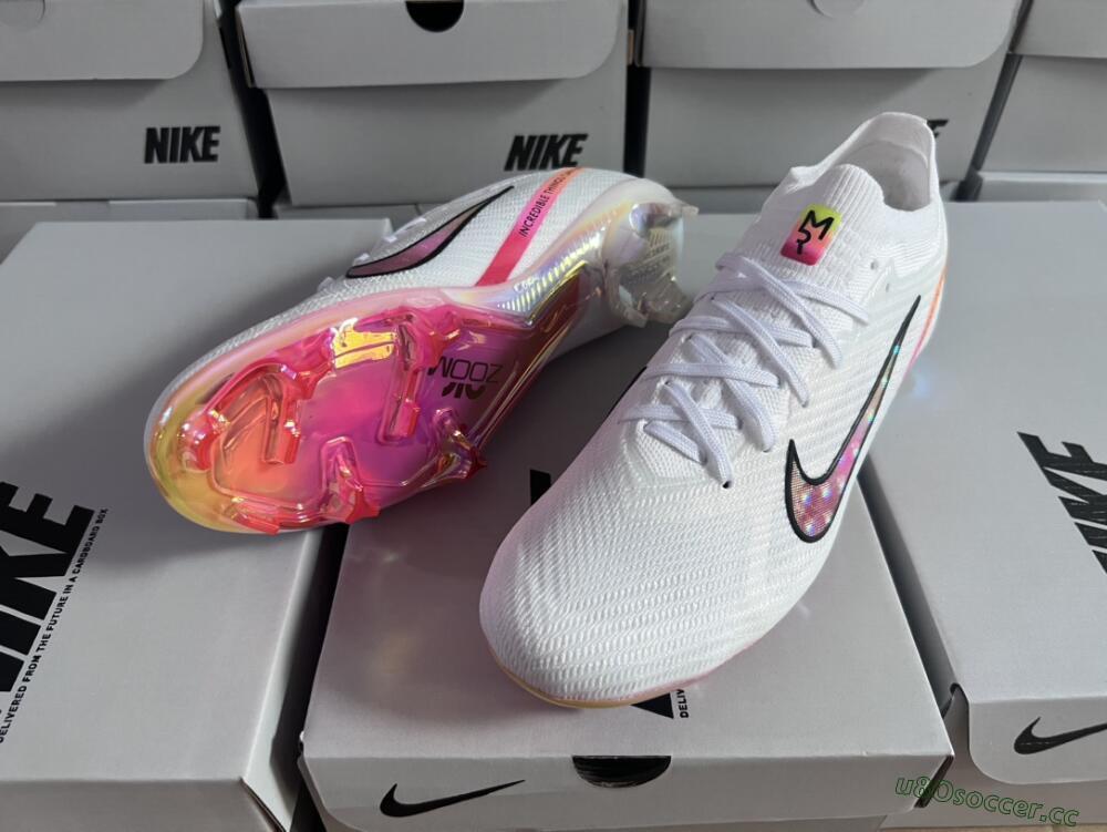 Unisex Nike Air Zoom Mercurial Vapor 15 Elite FG Firm Ground Low-Tops Football Boots - White/Pink/Black/Yellow