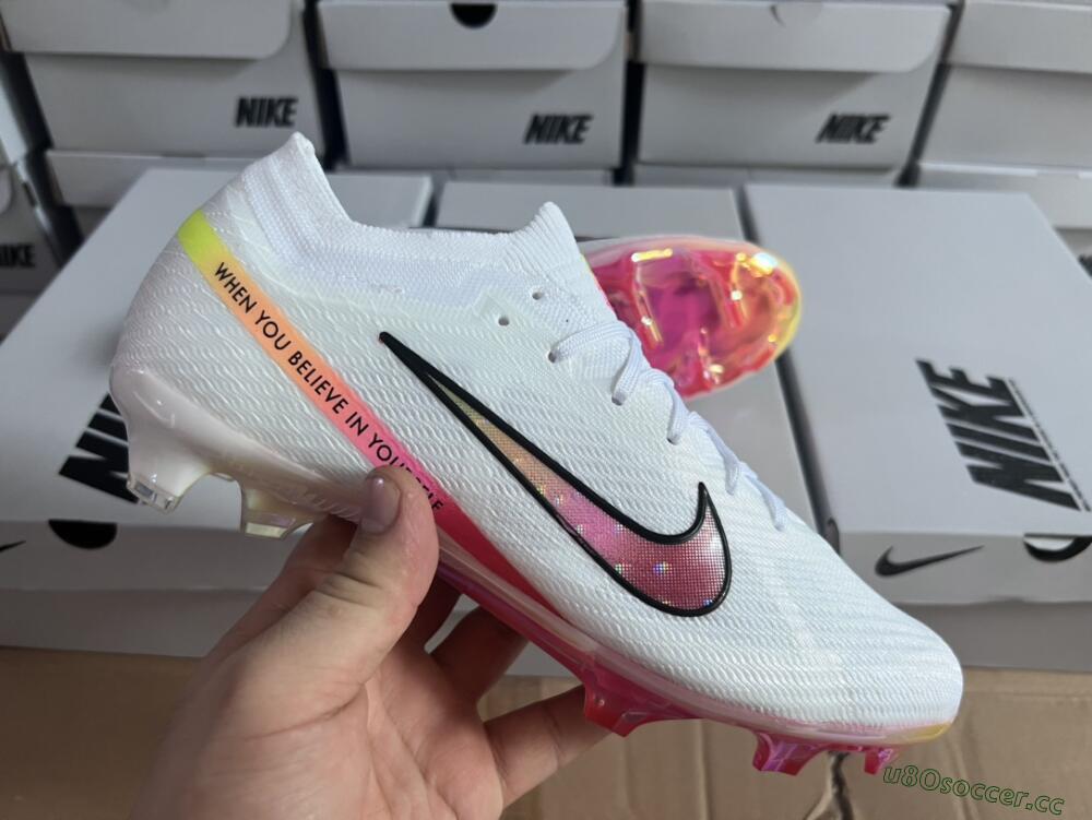 Unisex Nike Air Zoom Mercurial Vapor 15 Elite FG Firm Ground Low-Tops Football Boots - White/Pink/Black/Yellow
