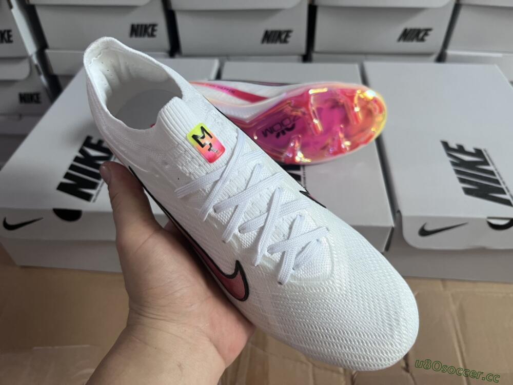 Unisex Nike Air Zoom Mercurial Vapor 15 Elite FG Firm Ground Low-Tops Football Boots - White/Pink/Black/Yellow
