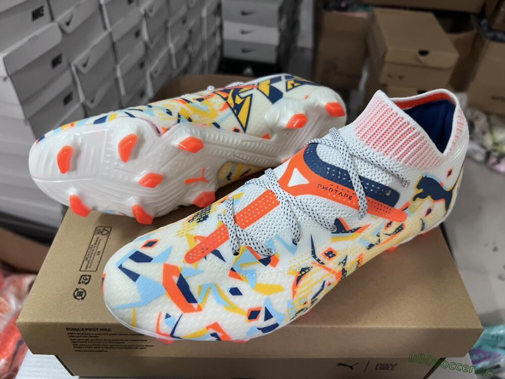 Men's Puma Future FG Firm Ground Low-Tops Football Boots - White/Red/Yellow/Blue/Pink