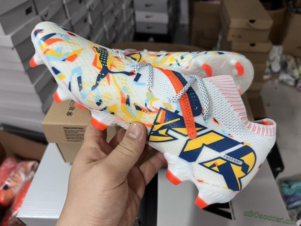 Men's Puma Future FG Firm Ground Low-Tops Football Boots - White/Red/Yellow/Blue/Pink