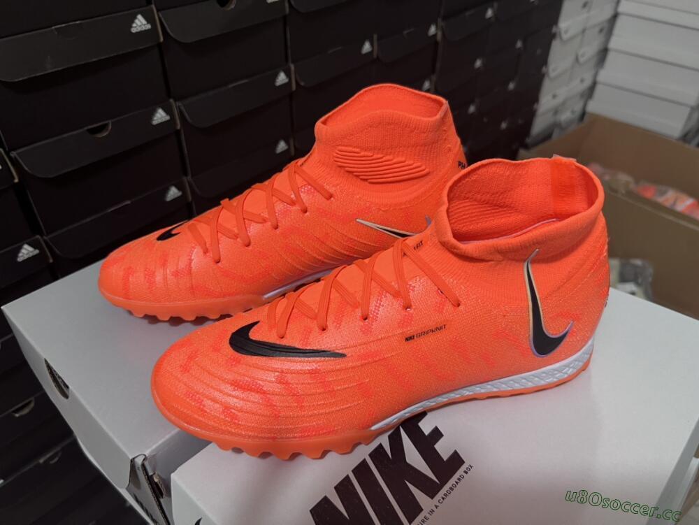 Men's Nike Phantom Luna Elite NU TF Artificial Turf High-Tops Football Shoes - Orange/Purple/Black