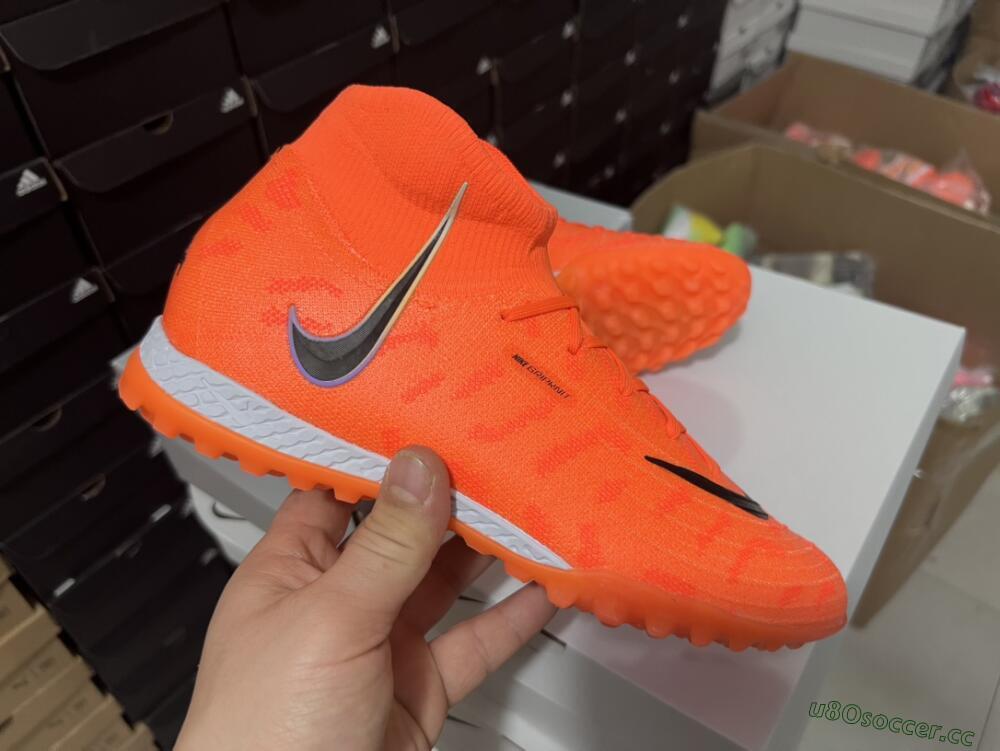 Men's Nike Phantom Luna Elite NU TF Artificial Turf High-Tops Football Shoes - Orange/Purple/Black