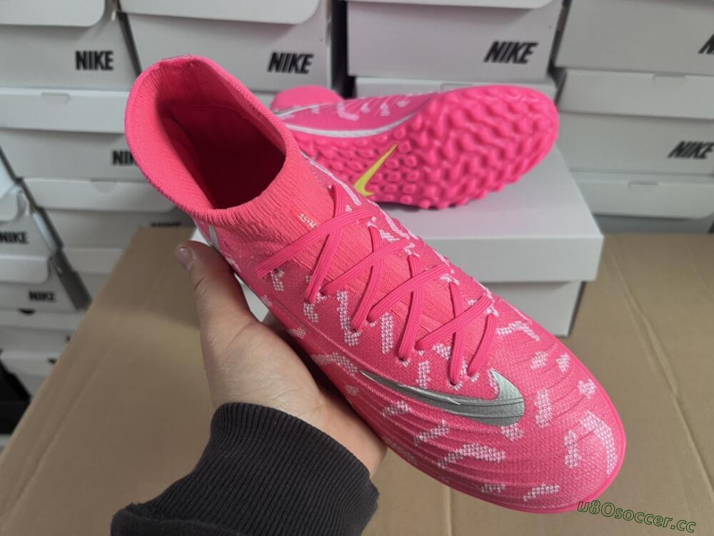 Unisex Nike Phantom Luna 2 Elite TF Artificial Turf High-Tops Football Shoes - Pink/Silver/White