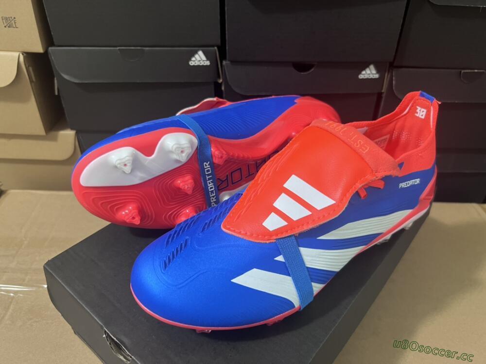Unisex Adidas Predator Elite Foldover Tongue FG Firm Ground Low-Tops Football Boots - Blue/White/Red