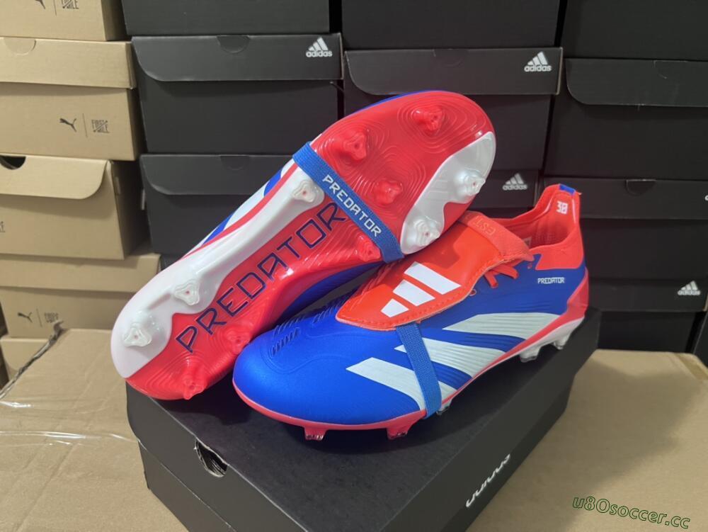 Unisex Adidas Predator Elite Foldover Tongue FG Firm Ground Low-Tops Football Boots - Blue/White/Red