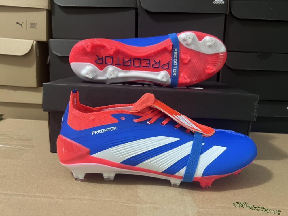 Unisex Adidas Predator Elite Foldover Tongue FG Firm Ground Low-Tops Football Boots - Blue/White/Red