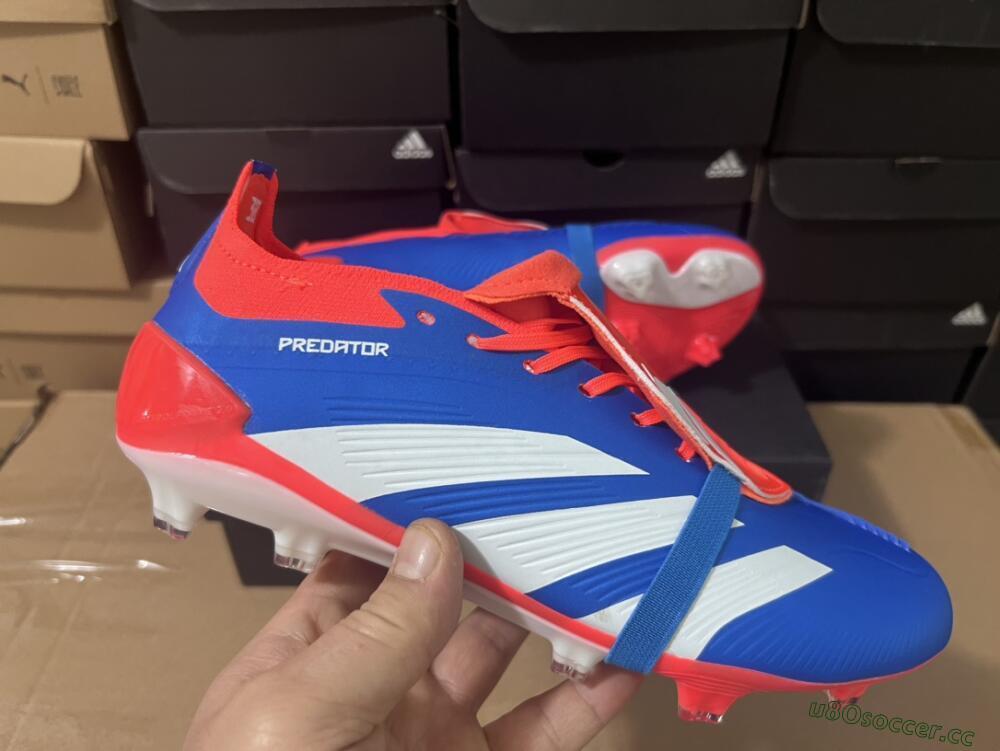 Unisex Adidas Predator Elite Foldover Tongue FG Firm Ground Low-Tops Football Boots - Blue/White/Red