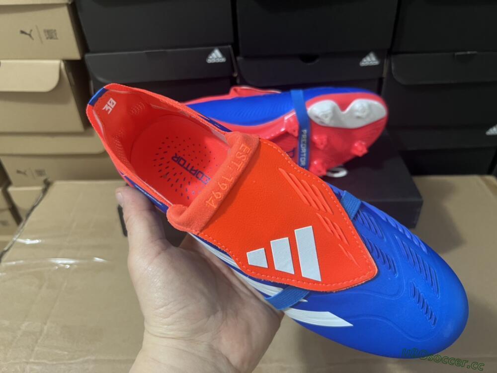 Unisex Adidas Predator Elite Foldover Tongue FG Firm Ground Low-Tops Football Boots - Blue/White/Red