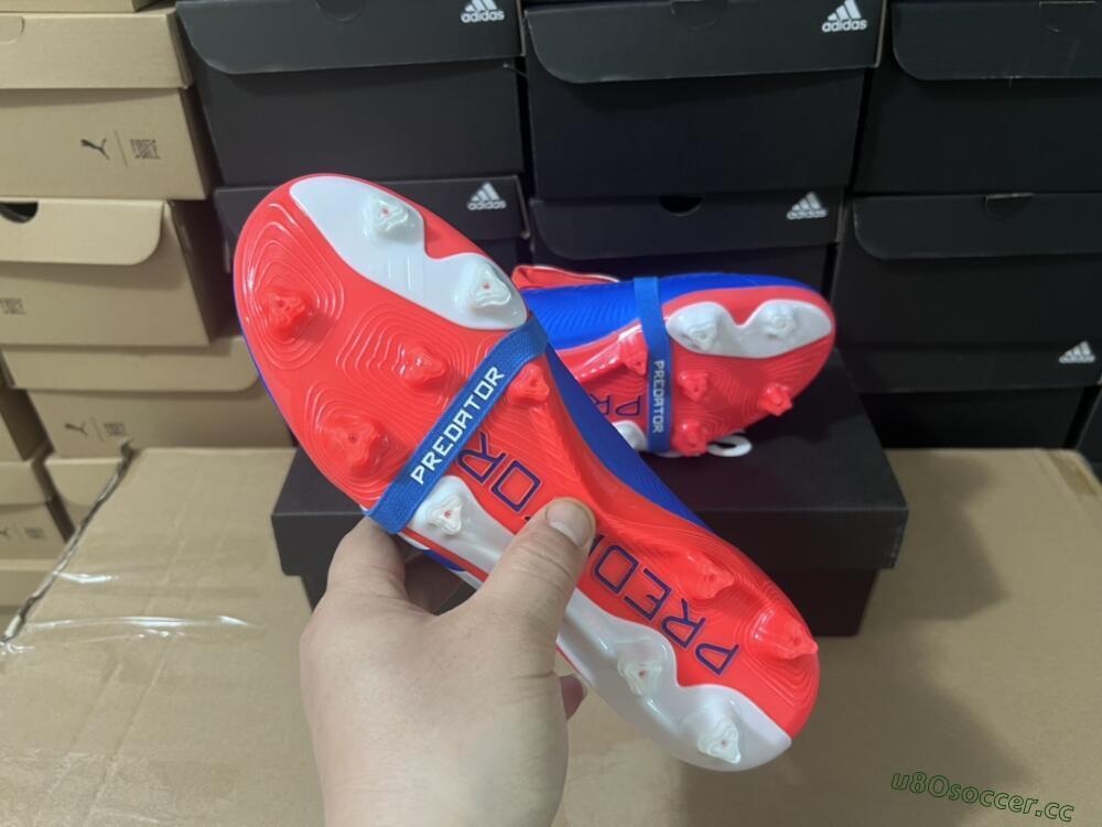 Unisex Adidas Predator Elite Foldover Tongue FG Firm Ground Low-Tops Football Boots - Blue/White/Red